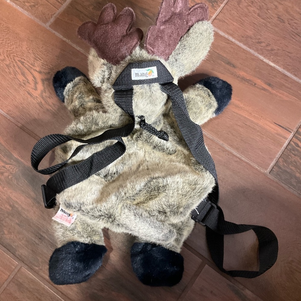 Rare Vintage MANGO Teddy Bear Co Backpack Plush Side Zip Bag Purse Moose… - Picture 2 of 7